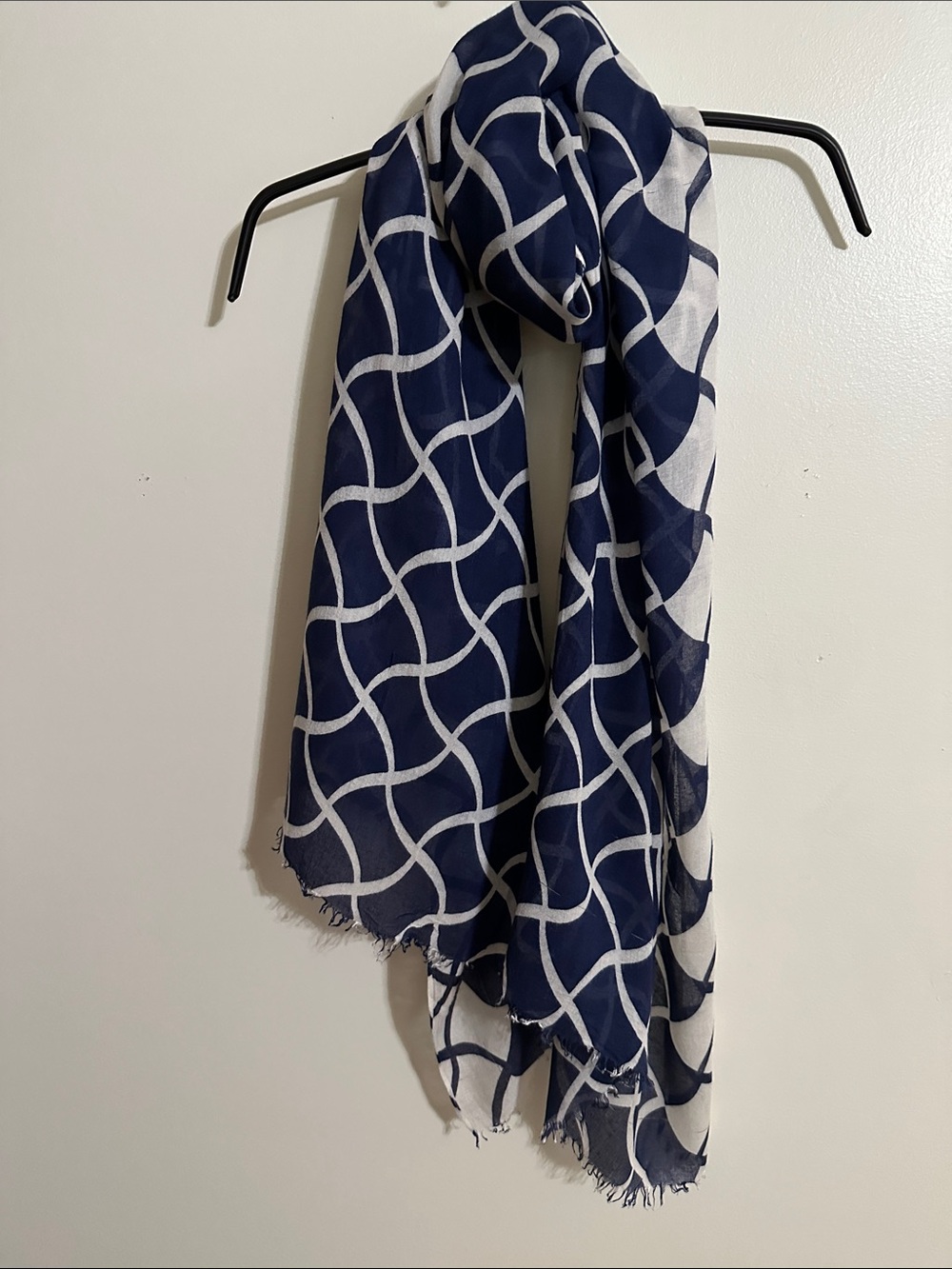 Tommy Hilfiger Navy and White Patterned Scarf
